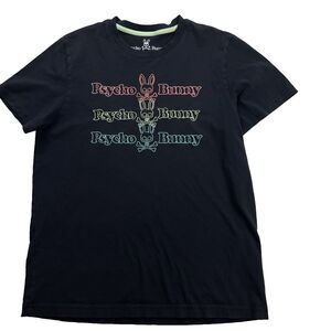PSYCHO BUNNY Shirt Mens Small 4 Black Leddon Bunny Graphic Crew Neck Embroidered